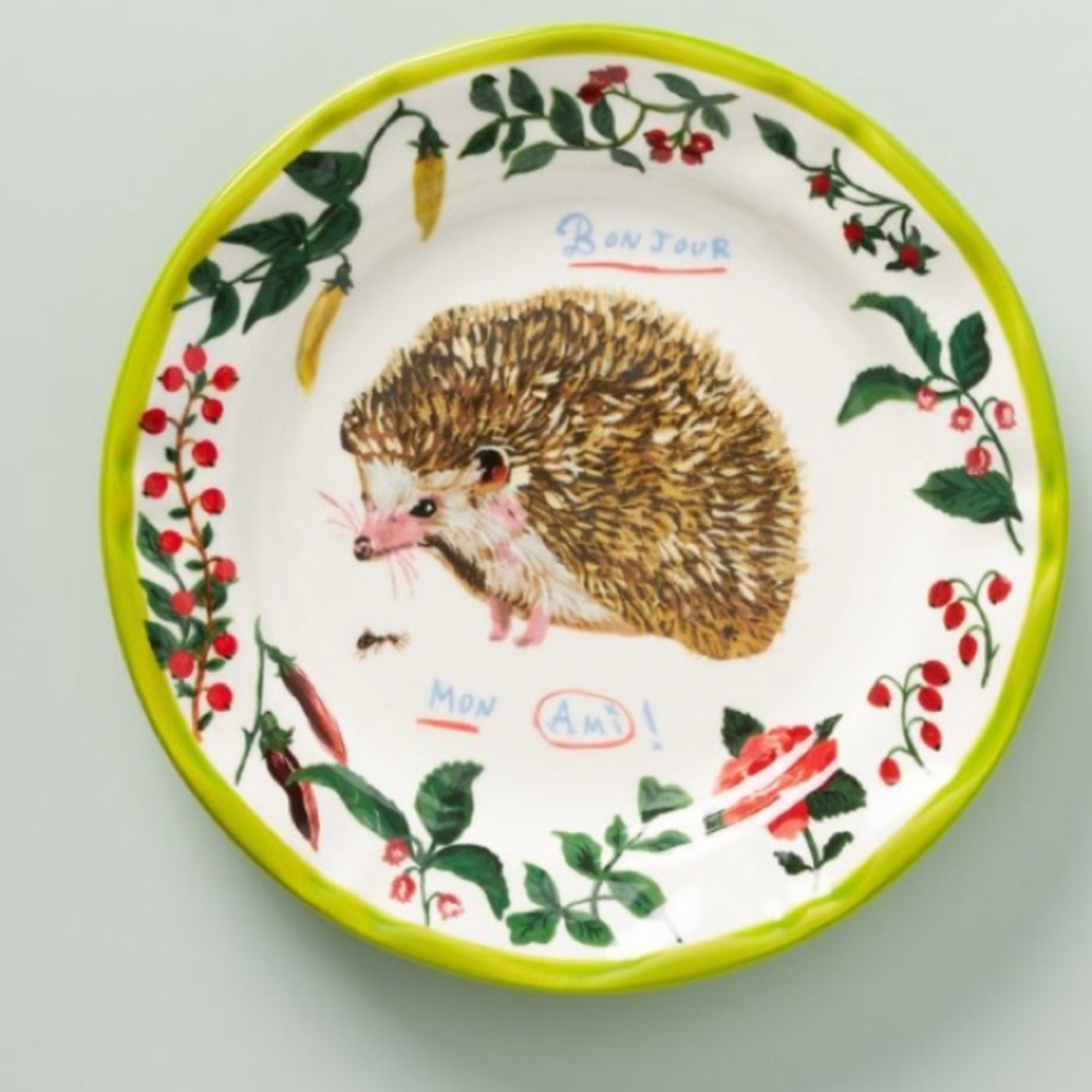 Nathalie Lete Francophile Hedgehog Dinner Plate NWT